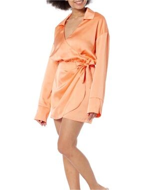 NWT Show Me Your Mumu Women's Clara Collared Mini Dress, Cantaloupe Luxe Satin